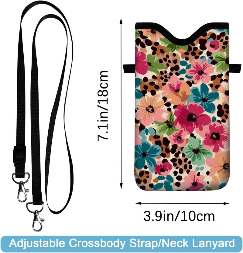 otilil Neoprene Cell Phone Sleeve Pouch Case Bag with Crossbody Strap Neck Lanyard for Women 7.1 X 3.9 in Floral Pattern - Image 2